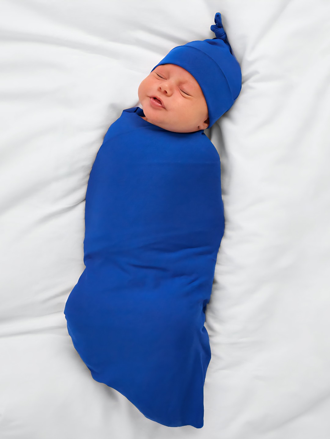 Nib Htf Little Sleepies Limited Edition Electric Blue Swaddle & Knotted Hat Set